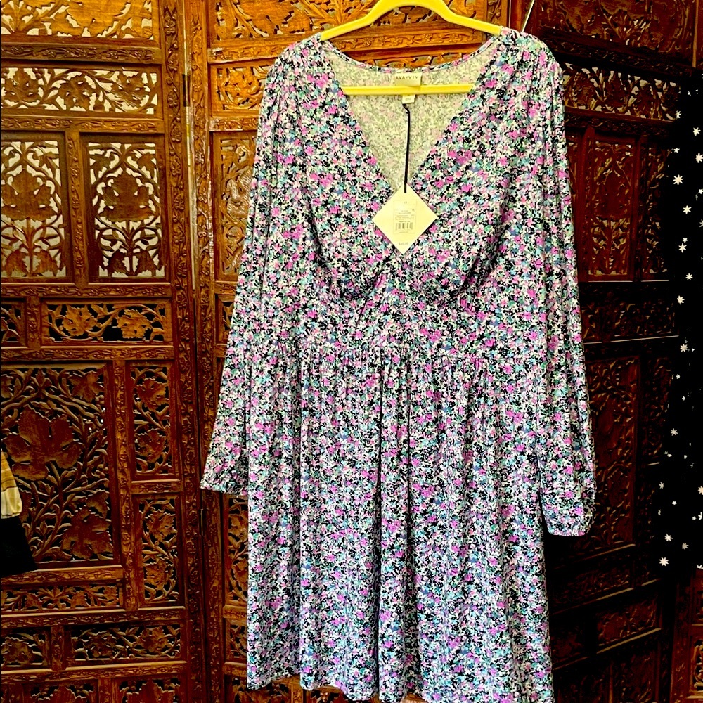 Ava & Viv Long Sleeve Floral Dress - Purple and Pink